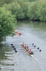 rowers on their way to bump teddy