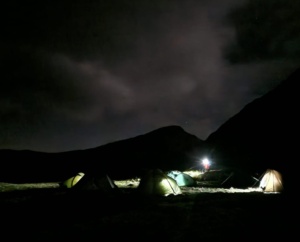 Night time under the tents on a mountain