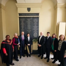 Left to right: Baroness Valerie Amos LG, Sophia Lynn, David Frederick, Professor Irene Tracey CBE, Dr Andrew Grant, Hari Pankhania, Harriet Bayly and Felice Nassar